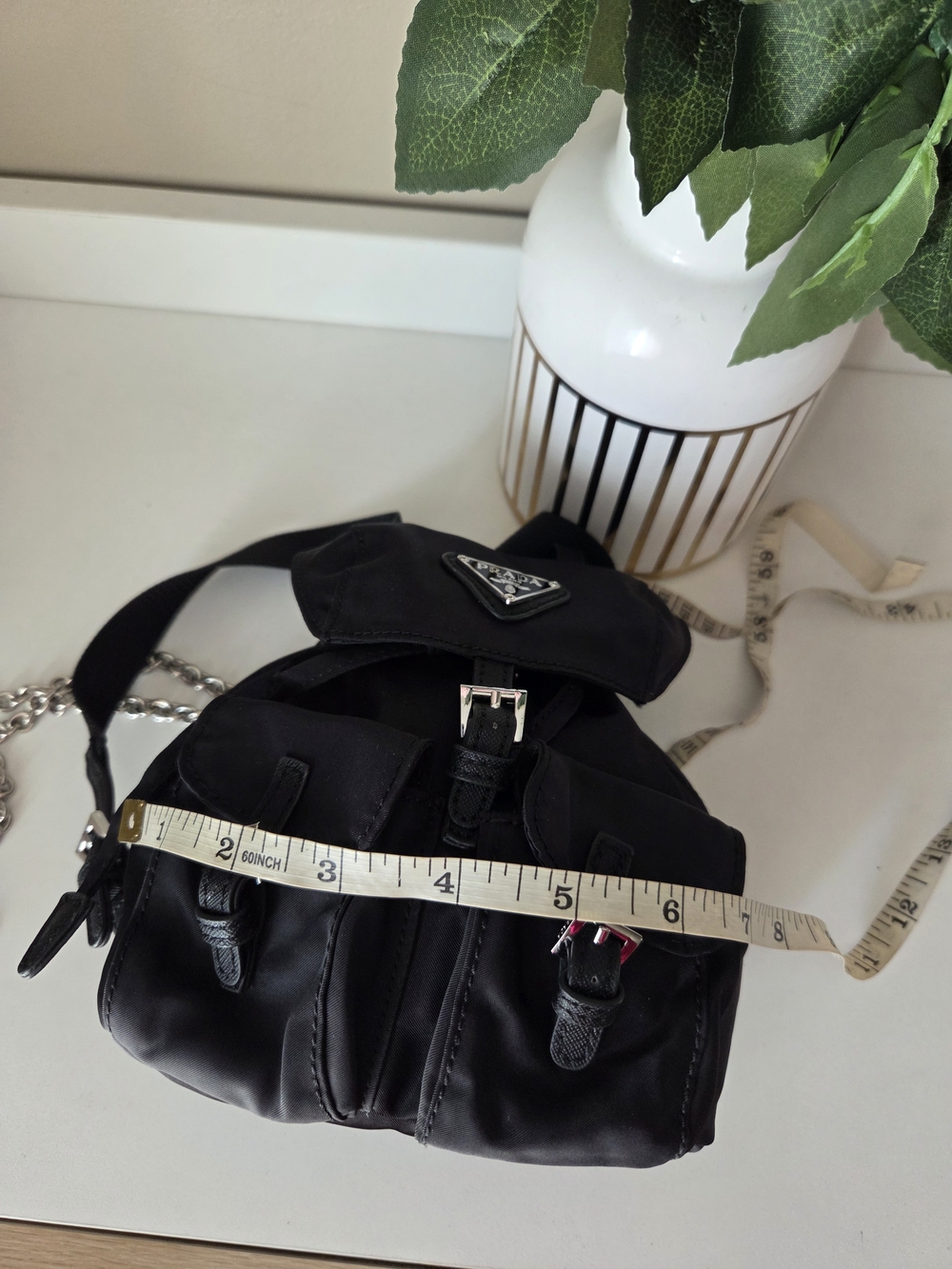 Prada Mini Re- Nylon Backpack Chain Crossbody Bag Silver /black - Picture 9 of 16